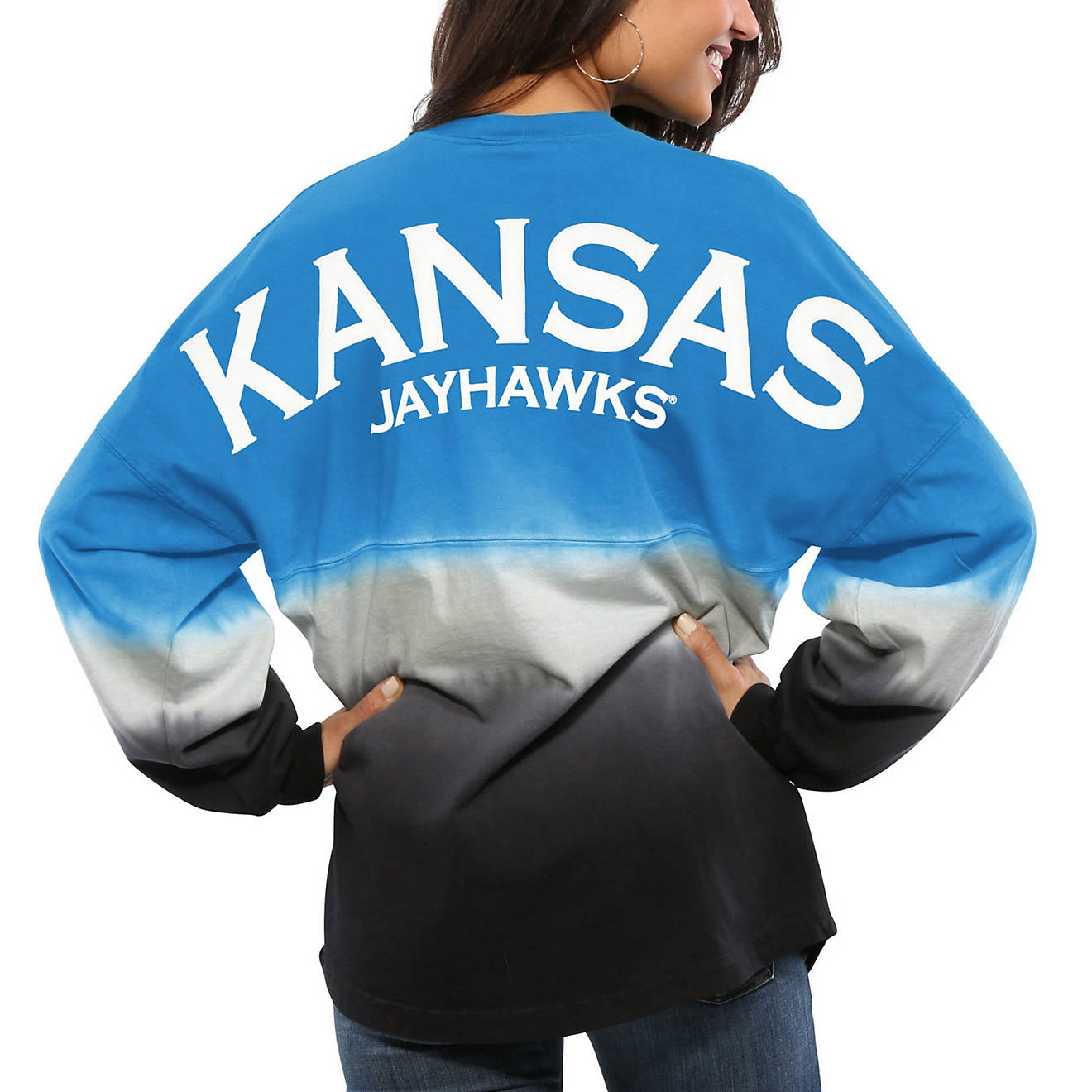 Kansas Jayhawks Ombre Long Sleeve Dip-Dyed Spirit Jersey                                                                         - view number 1