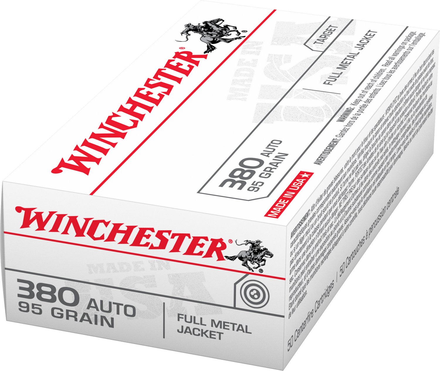 Winchester USA Full Metal Jacket .380 Automatic 95-Grain Handgun Ammunition - 50 Rounds                                          - view number 1 selected