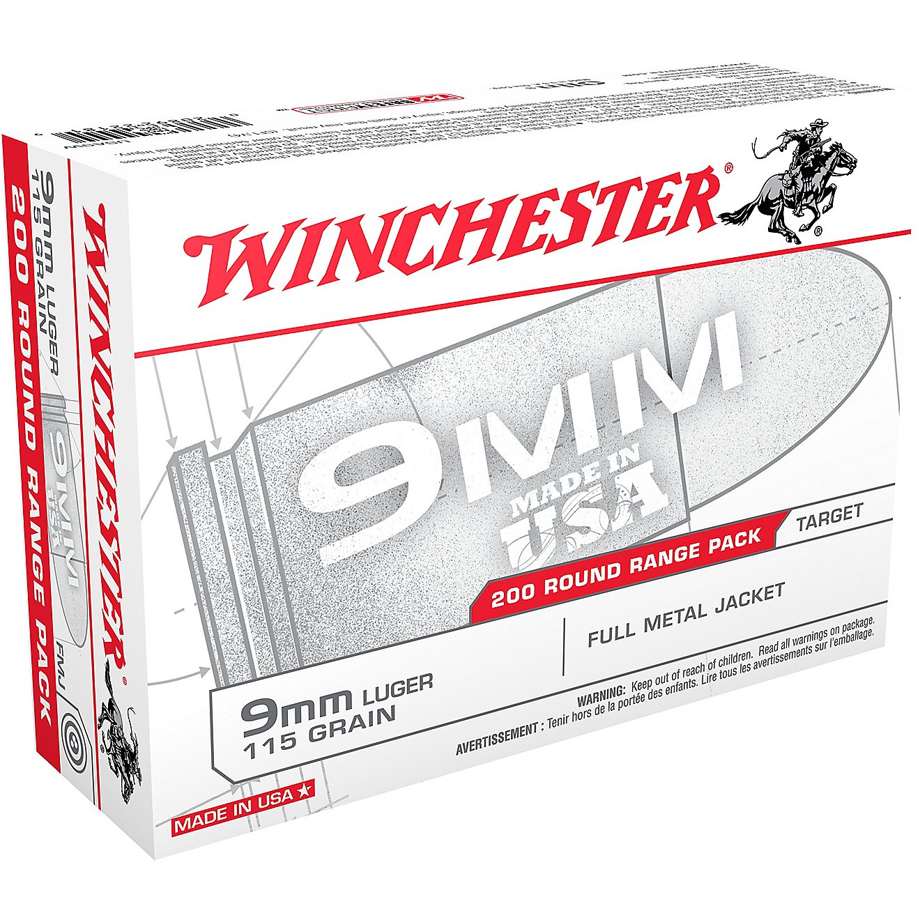 Winchester 9mm 115-Grain FMJ Centerfire Pistol Ammunition - 200 Rounds                                                           - view number 1