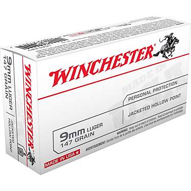 Winchester USA 9mm Luger 147-Grain Centerfire Pistol Ammunition - 50 Rounds                                                     