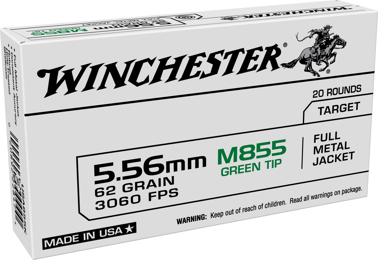 Winchester USA 5.56x45mm NATO 62-Grain Full Metal Jacket Steel Core Ammunition                                                   - view number 1 selected