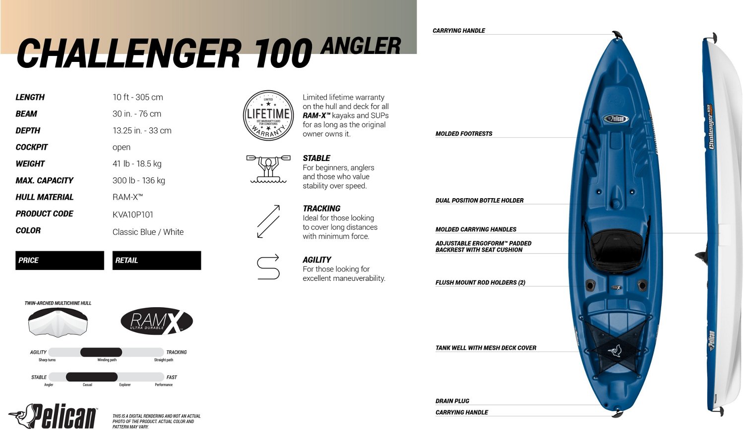 Pelican Challenger 100 Angler Kayak                                                                                              - view number 3