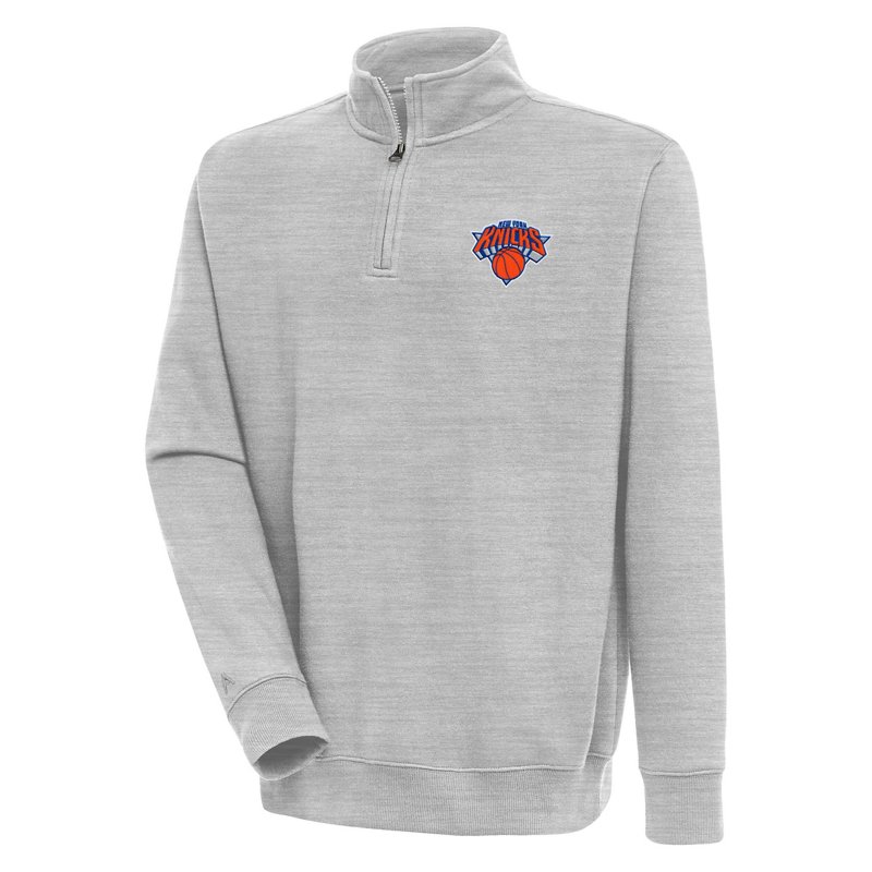 Antigua Men's Heather Gray New York Knicks Victory Quarter-Zip Pullover Sweatshirt - Heather Gray
