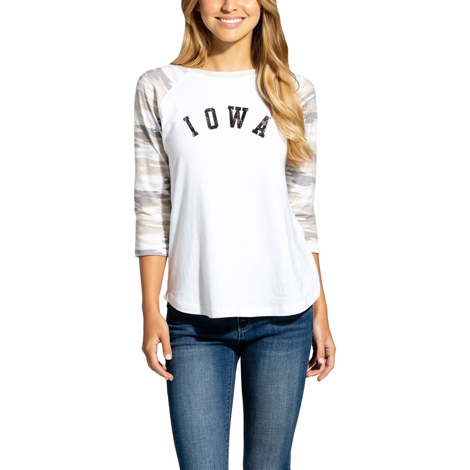 /Camo Iowa Hawkeyes Boyfriend Baseball Raglan 3/4-Sleeve T-Shirt - view number 4