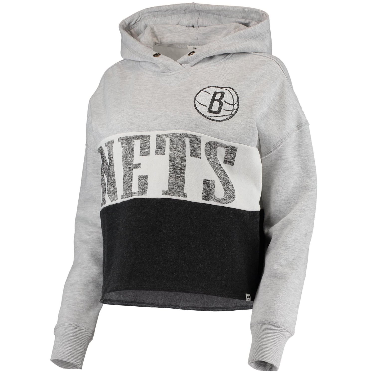 '47 Heathered /Heathered Brooklyn Nets Lizzy Cutoff Pullover Hoodie