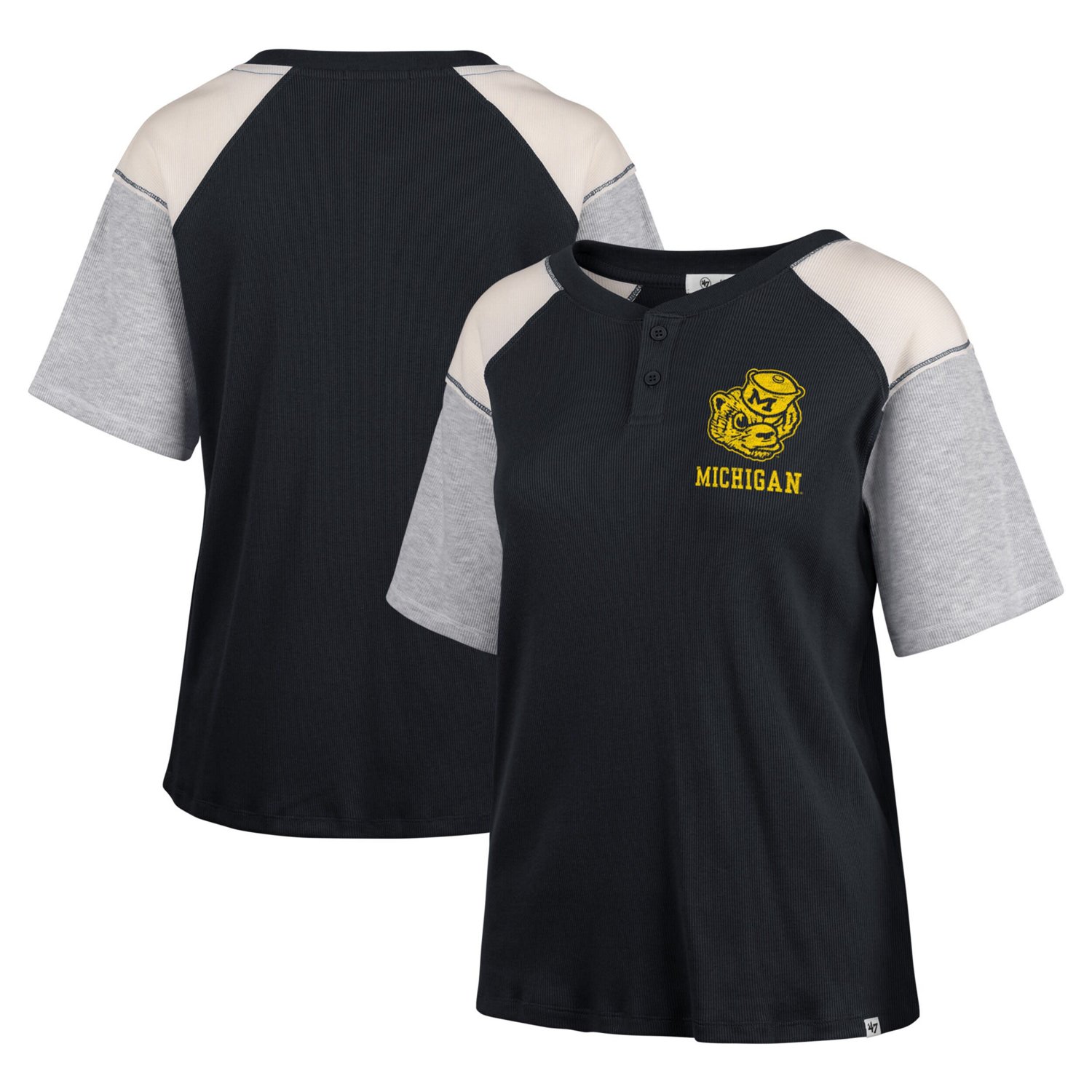 '47 Michigan Wolverines Underline Harvey Colorblock Raglan Henley T-Shirt
