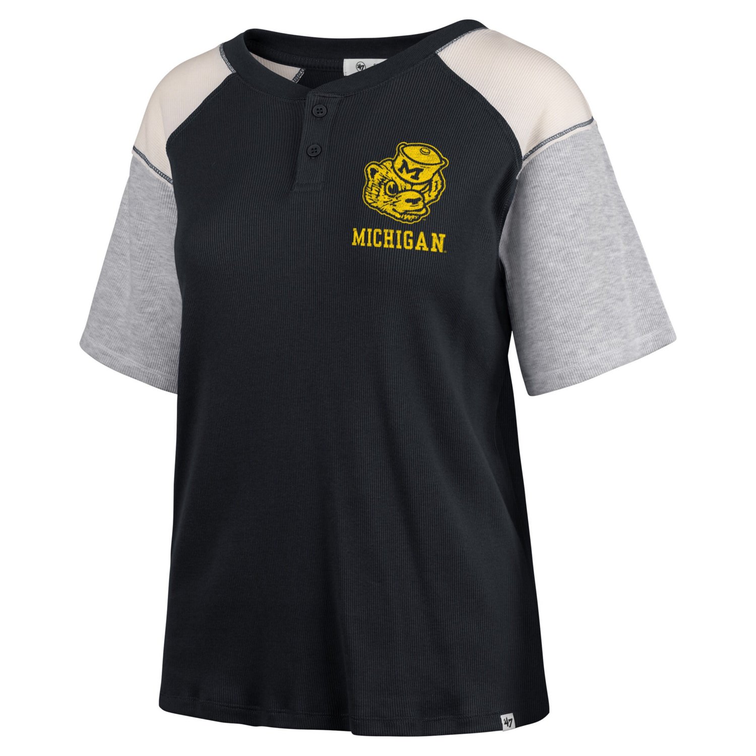 '47 Michigan Wolverines Underline Harvey Colorblock Raglan Henley T-Shirt - view number 2