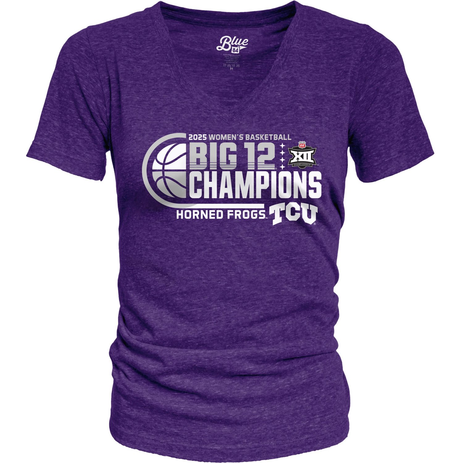 84 TCU Horned Frogs 2025 Big 12 Basketball Conference Tournament Champions Locker Room Tri-Blend V-Neck T-Shirt