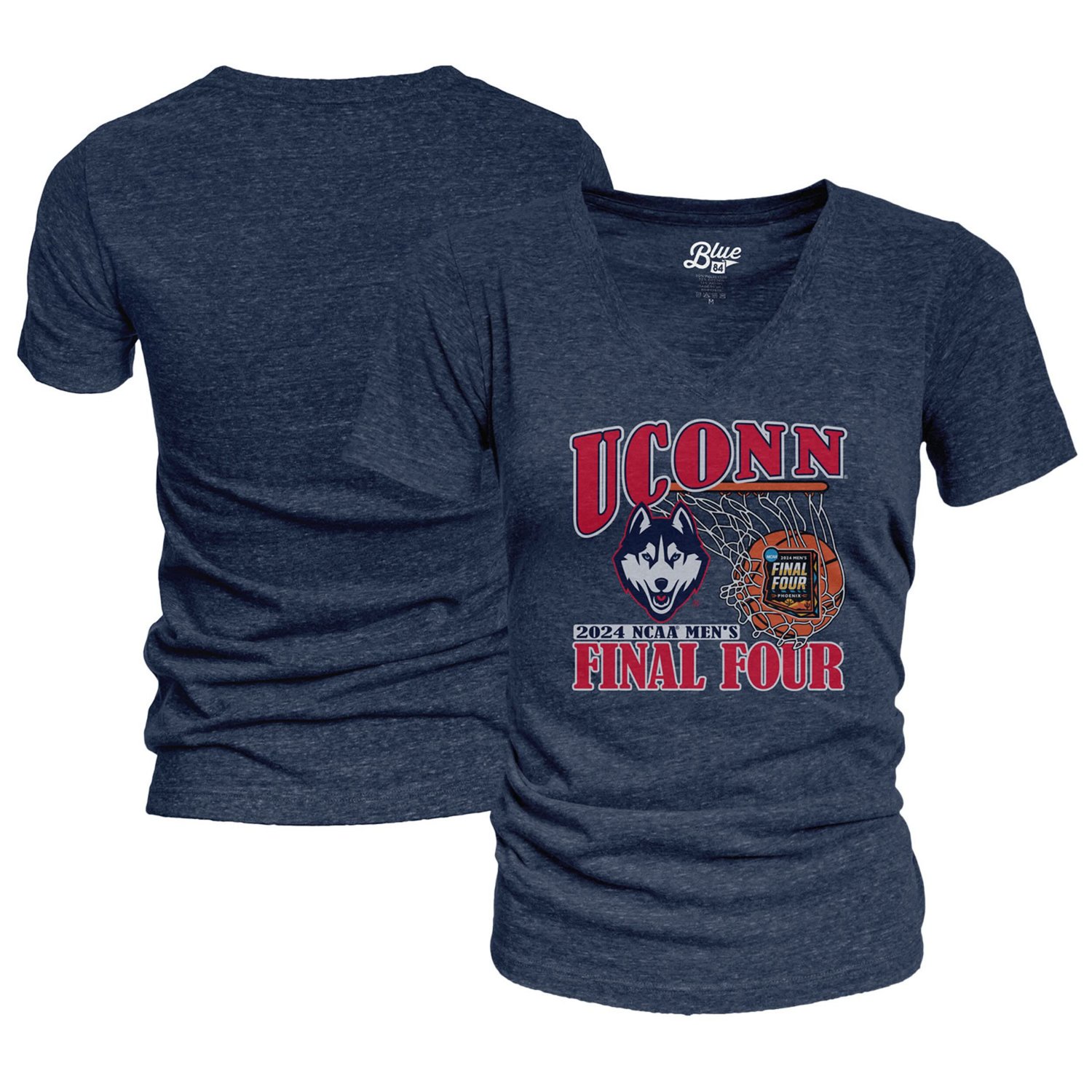 84 UConn Huskies 2024 NCAA Men's Basketball Tournament March Madness Final Four Tri-Blend V-Neck T-Shirt - view number 1
