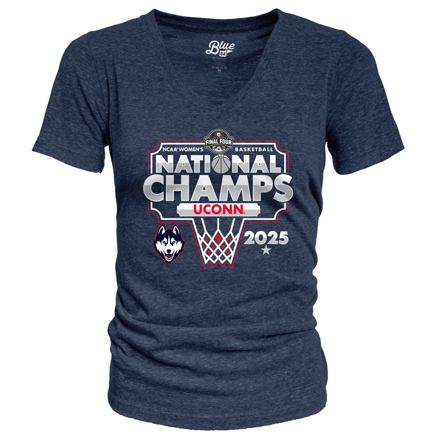 84 UConn Huskies 2025 NCAA Basketball National Champions Bracket Tri-Blend V-Neck T-Shirt - view number 2