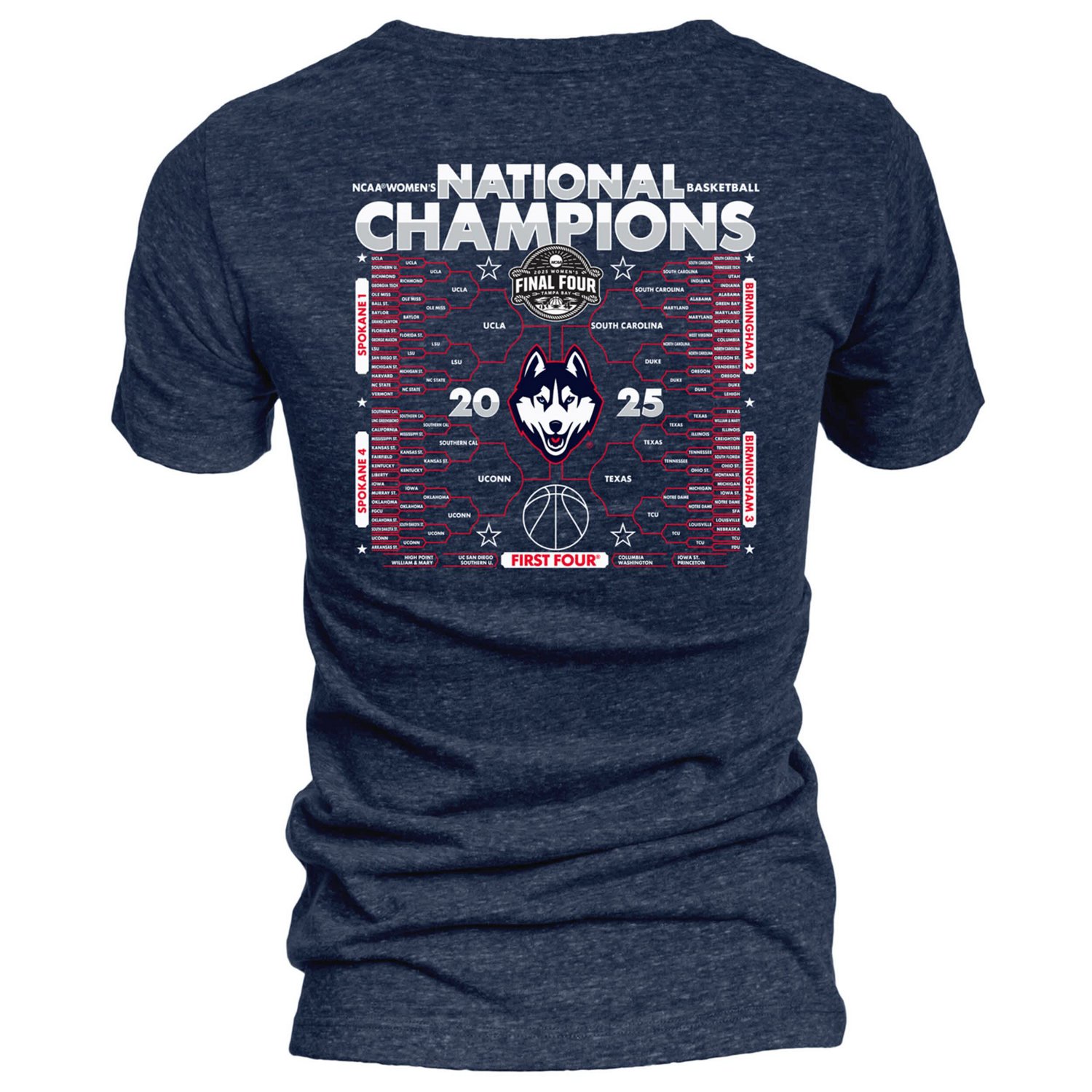 84 UConn Huskies 2025 NCAA Basketball National Champions Bracket Tri-Blend V-Neck T-Shirt - view number 3