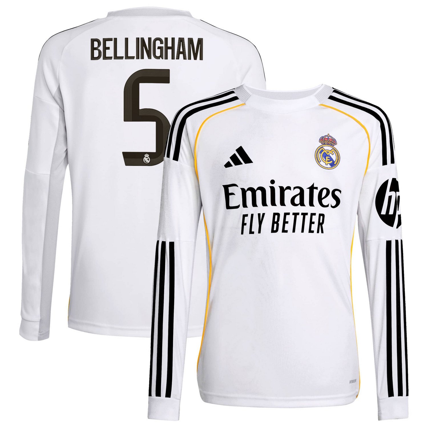adidas Jude Bellingham Real Madrid 2025 26 Home Replica Long Sleeve Jersey