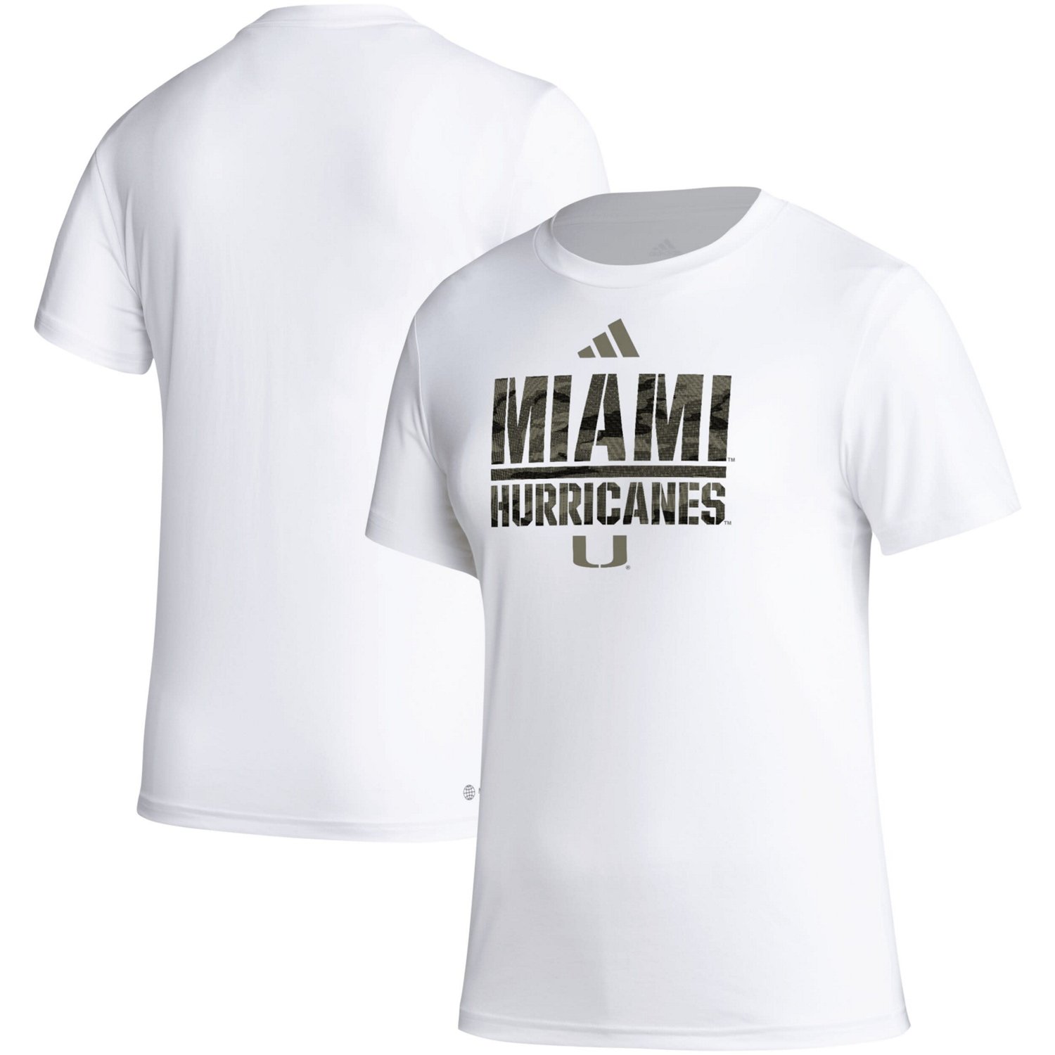 adidas Miami Hurricanes AEROREADY Military Appreciation Pregame T-Shirt                                                          - view number 1