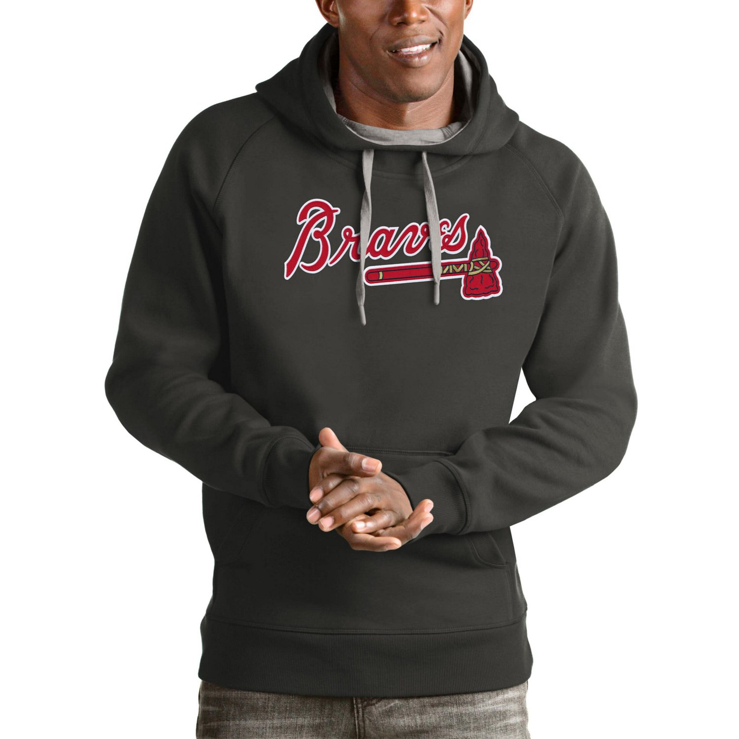 Antigua Atlanta Braves Victory Pullover Team Logo Hoodie