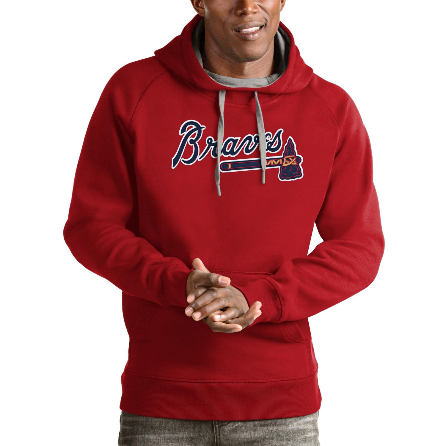 Antigua Atlanta Braves Victory Pullover Team Logo Hoodie                                                                         - view number 1
