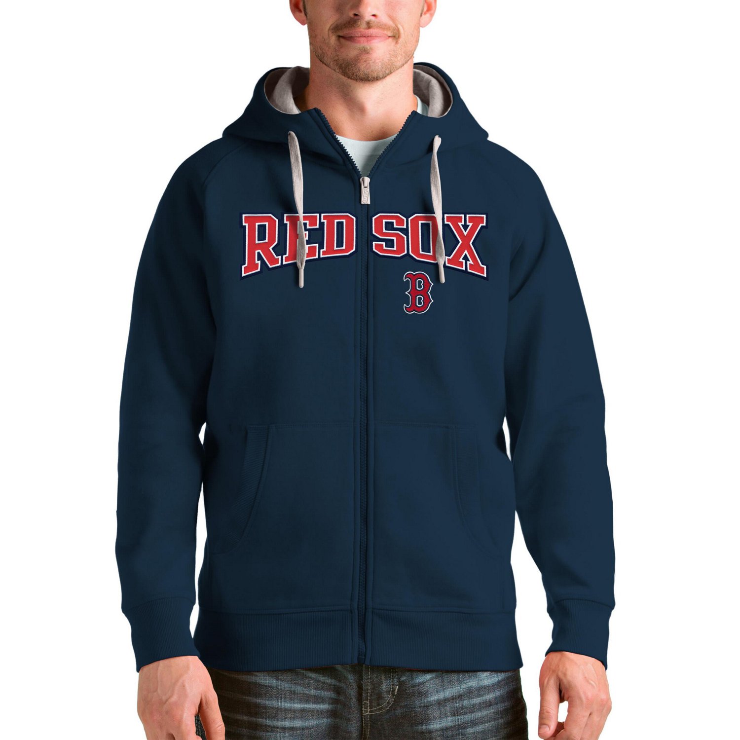 Antigua Boston Sox Team Logo Victory Full-Zip Hoodie