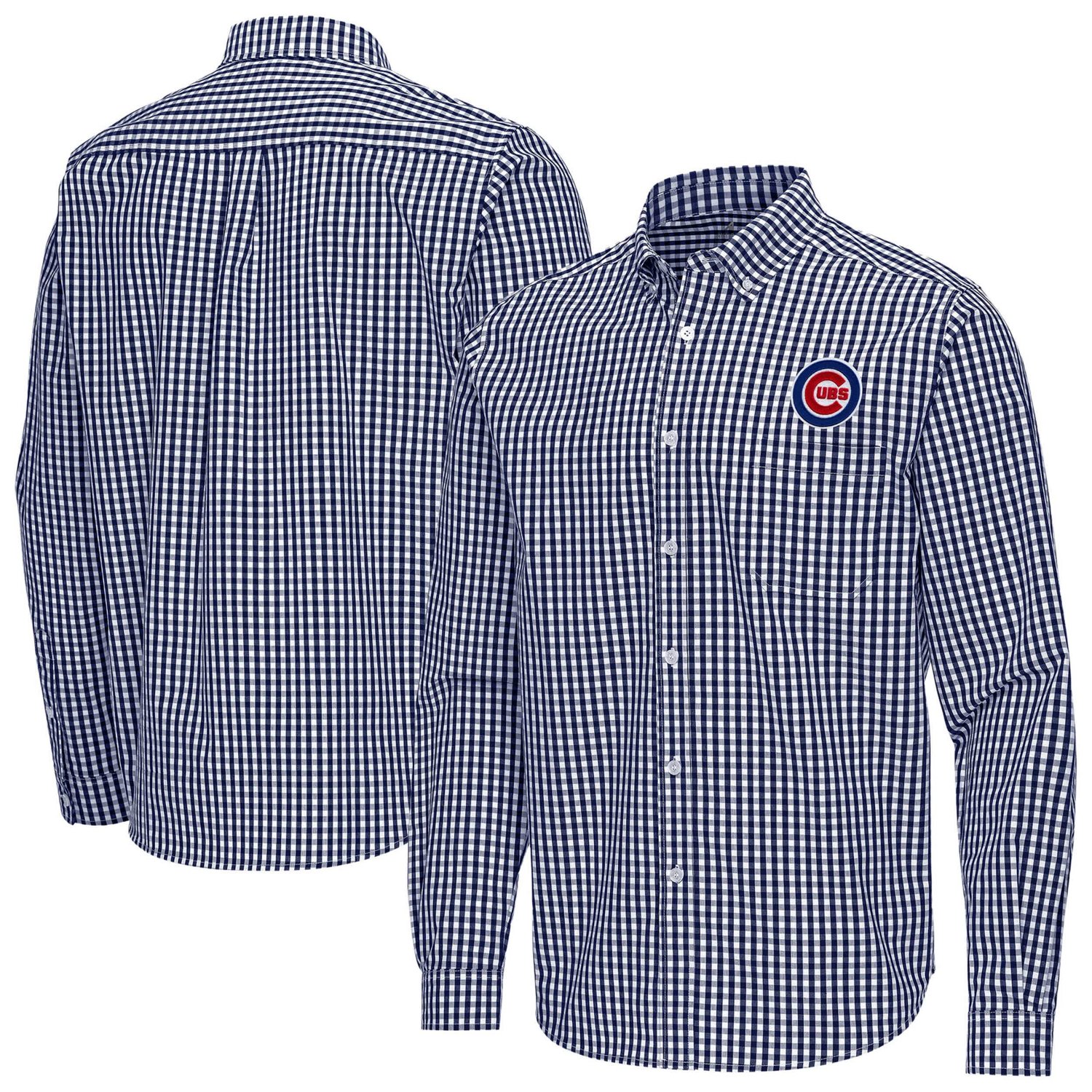 Antigua Chicago Cubs Ellis Woven Tri-Blend Button-Down Shirt