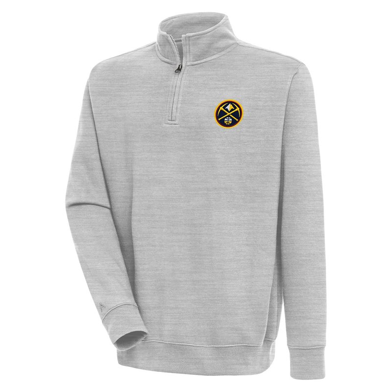 Men's Antigua  Heather Gray Denver Nuggets Victory Quarter-Zip Pullover Top