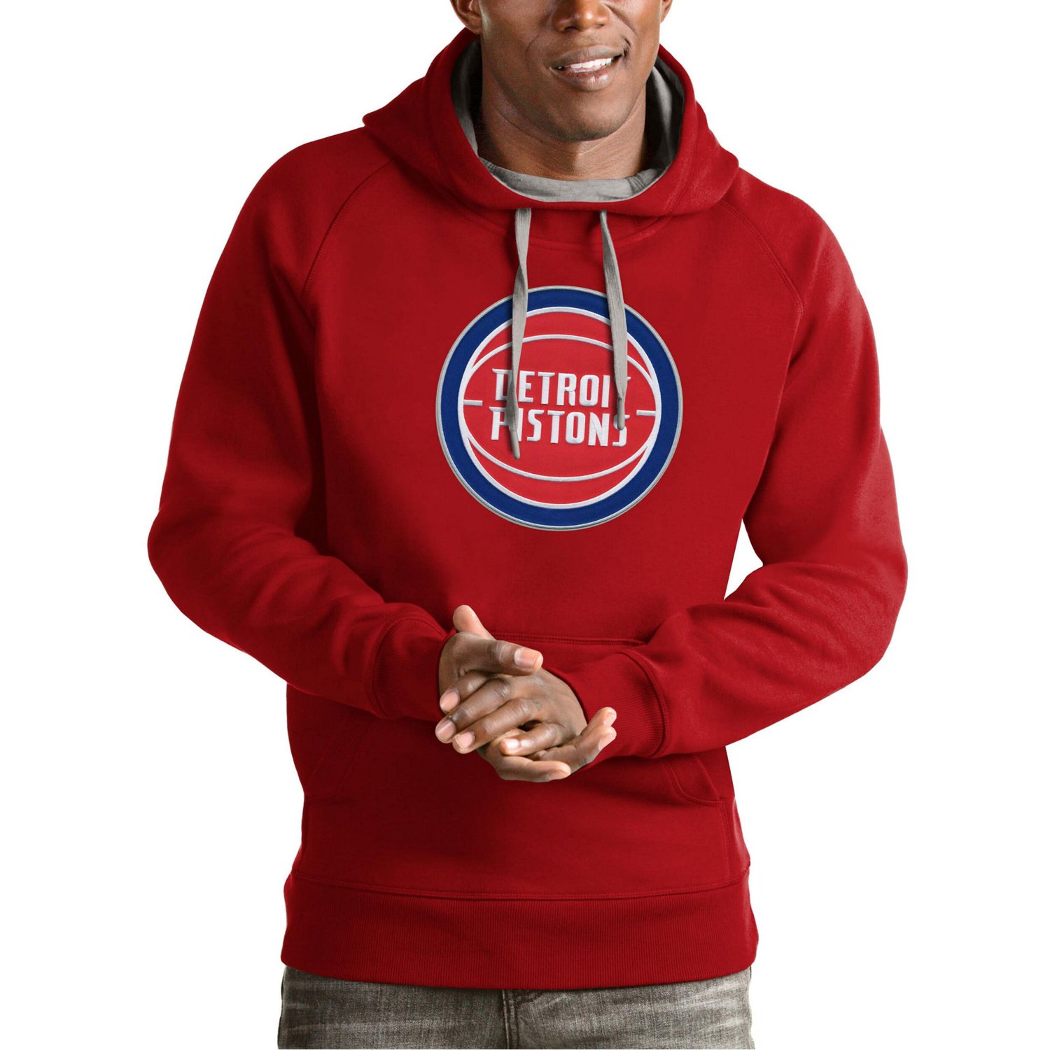 Antigua Detroit Pistons Team Logo Victory Pullover Hoodie