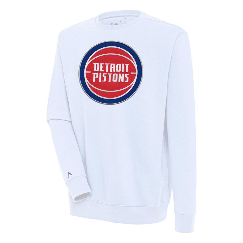 Men's Antigua  White Detroit Pistons Victory Pullover Sweatshirt
