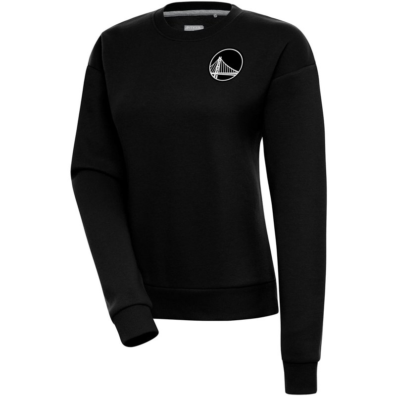 Women's Antigua  Black Golden State Warriors Brushed Metallic Victory Pullover Sweatshirt