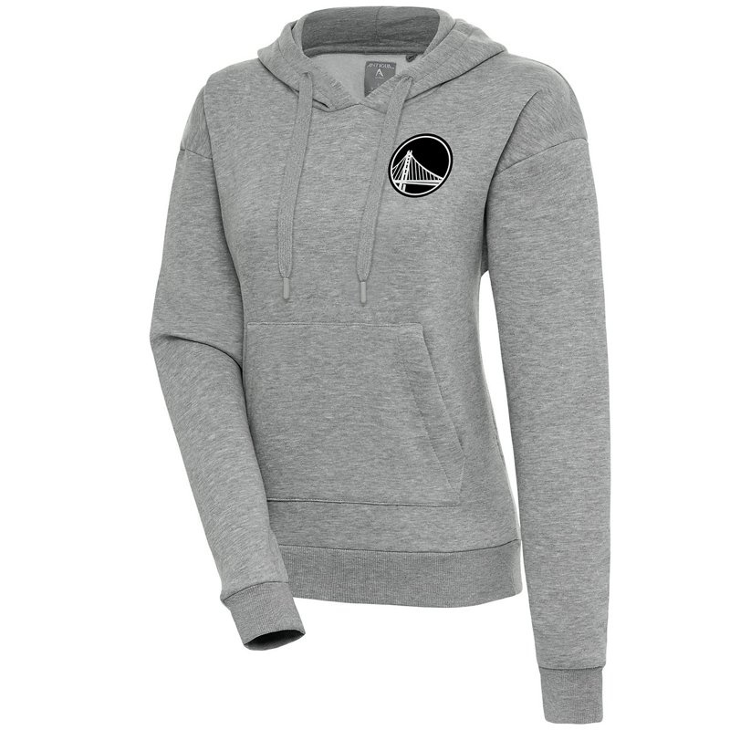 Women's Antigua  Heather Gray Golden State Warriors Brushed Metallic Victory Pullover Hoodie