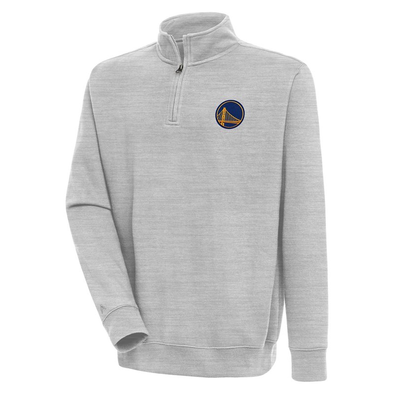 Men's Antigua  Heather Gray Golden State Warriors Victory Quarter-Zip Pullover Top