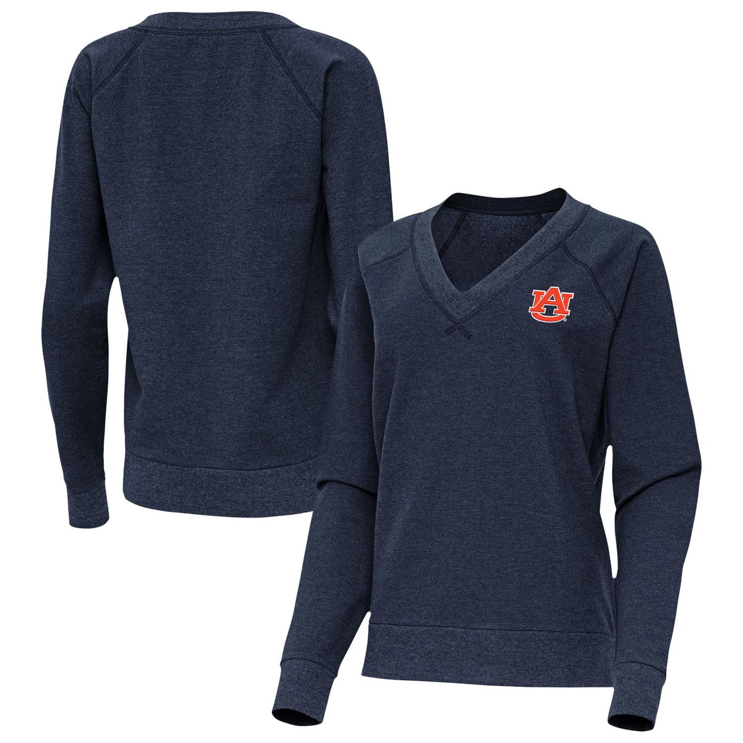 Antigua Heather Auburn Tigers Varsity V-Neck Tri-Blend Pullover Sweatshirt