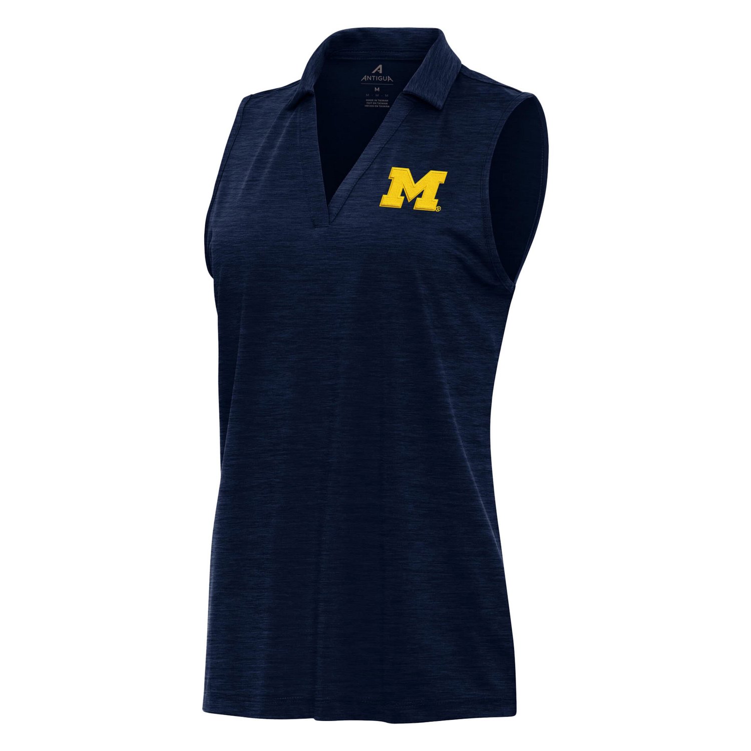 Antigua Heather Michigan Wolverines Layout Sleeveless V-Neck Polo - view number 2