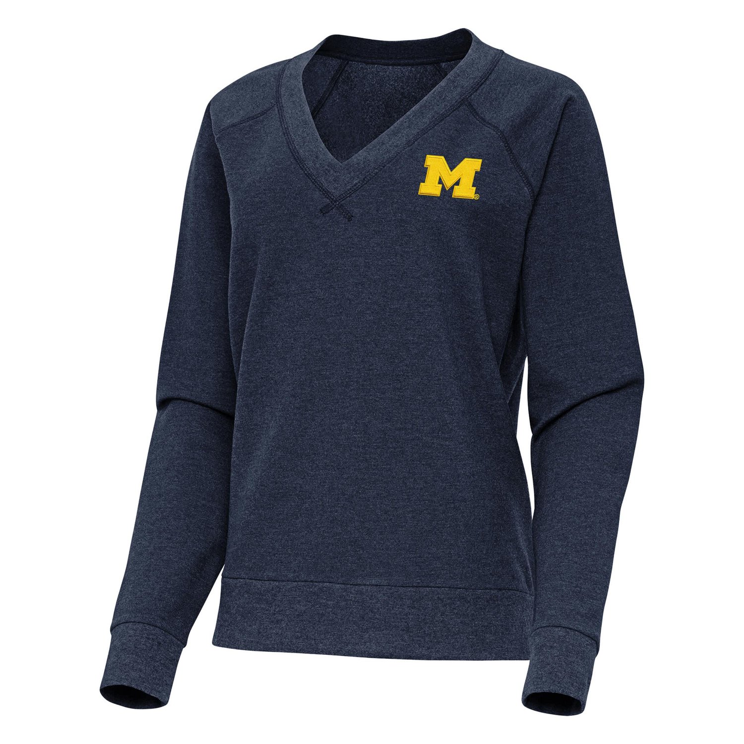 Antigua Heather Michigan Wolverines Varsity V-Neck Tri-Blend Pullover Sweatshirt - view number 2