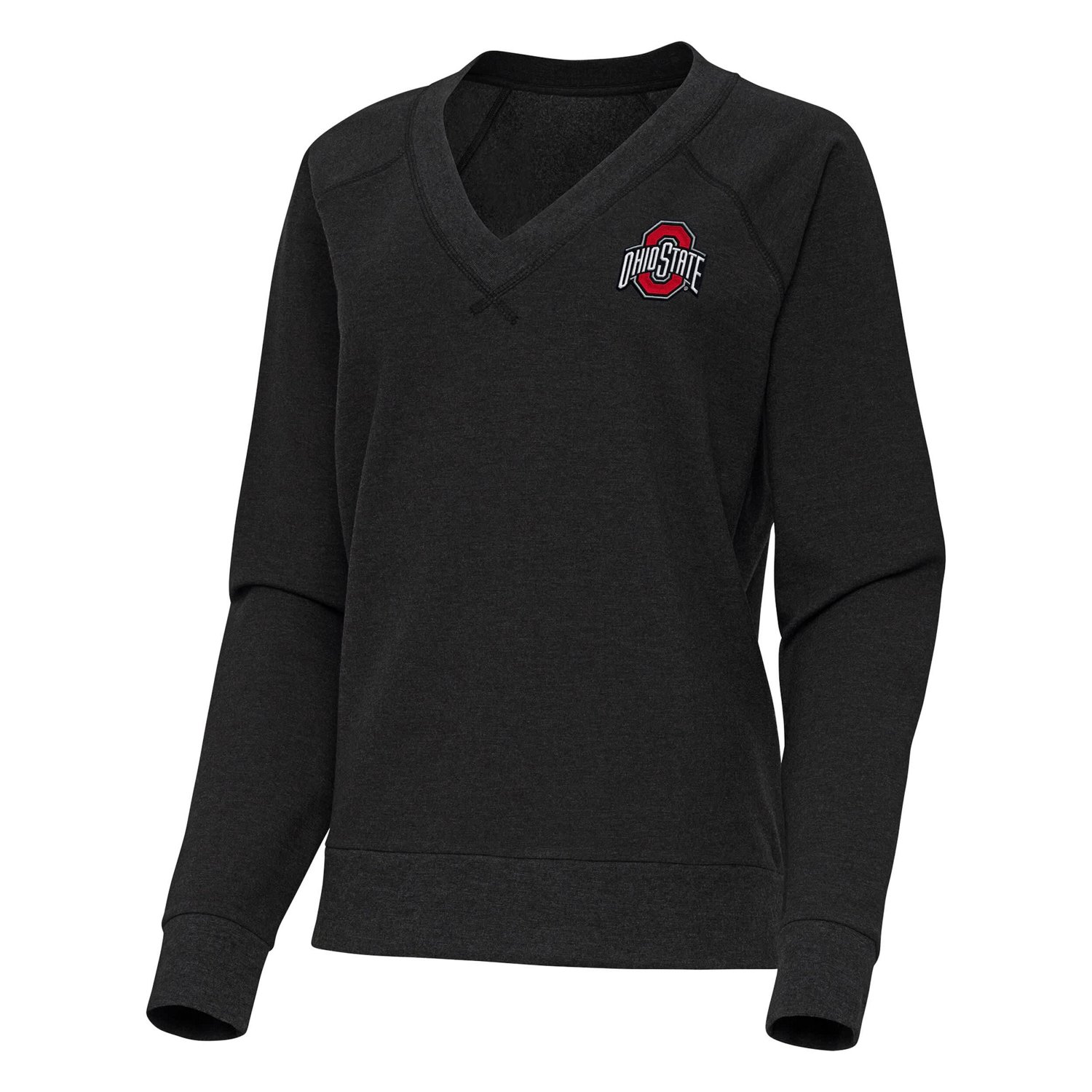 Antigua Heather Ohio State Buckeyes Varsity V-Neck Tri-Blend Pullover Sweatshirt - view number 2