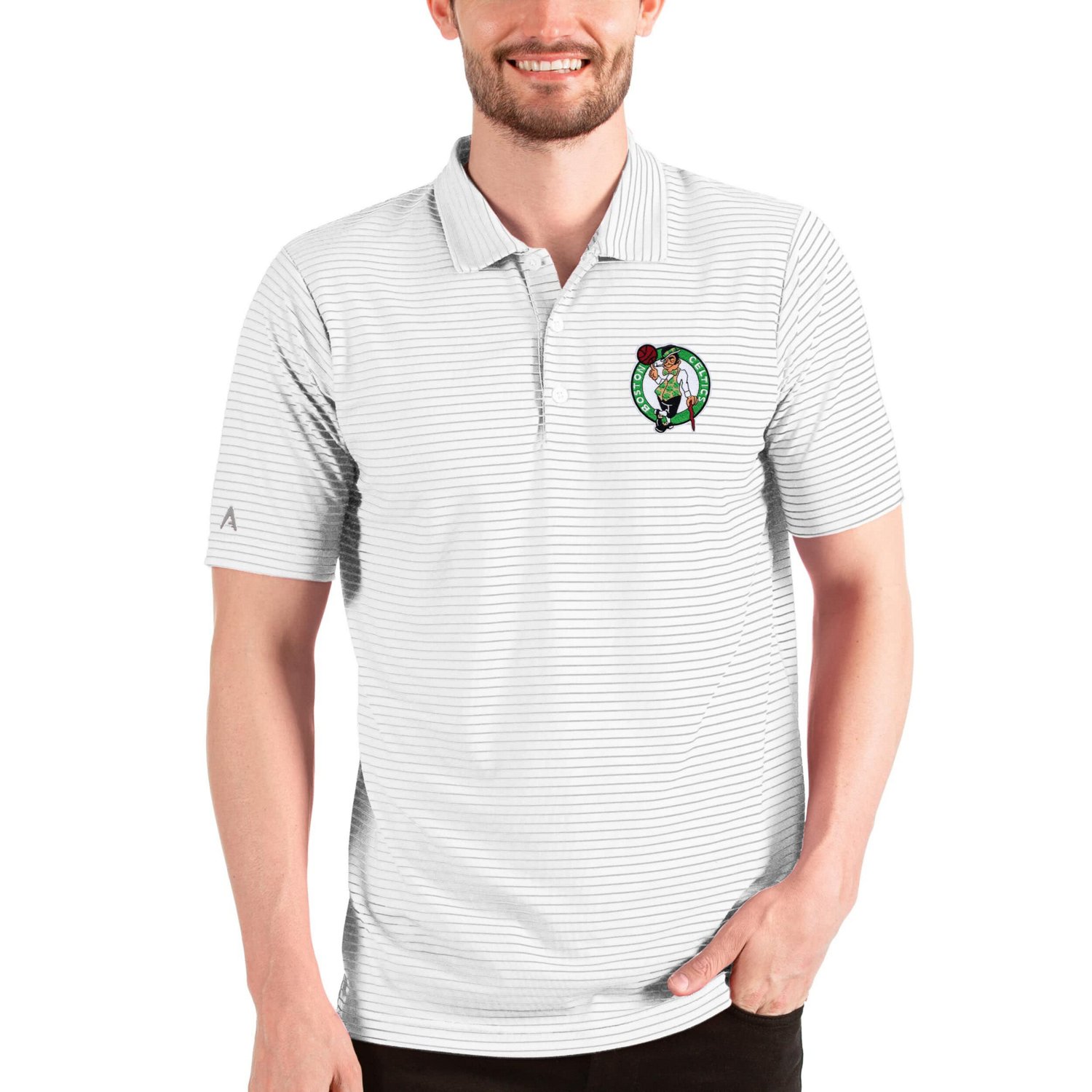 Antigua Heathered /Silver Boston Celtics Esteem Polo