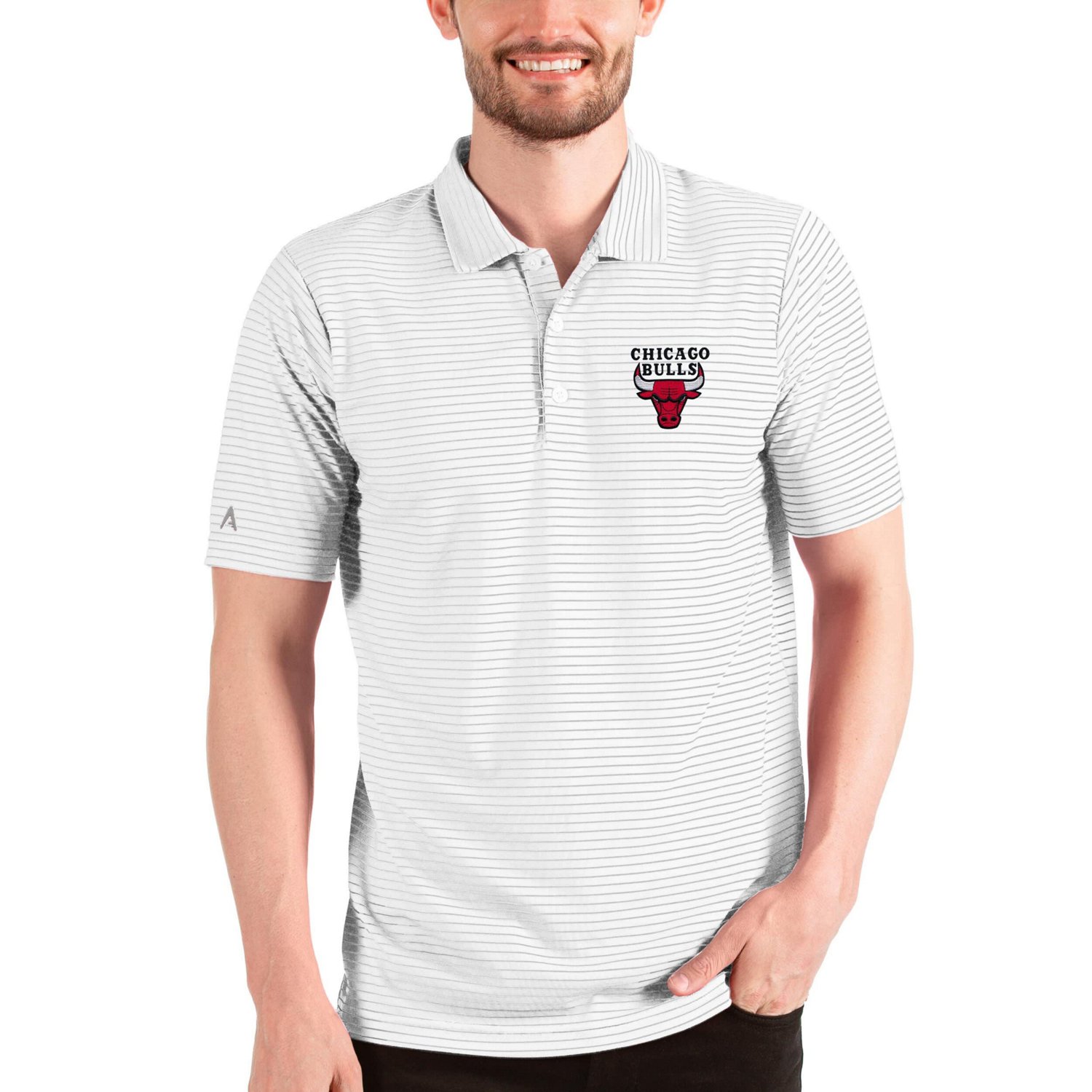 Antigua Heathered /White Chicago Bulls Esteem Polo - view number 1