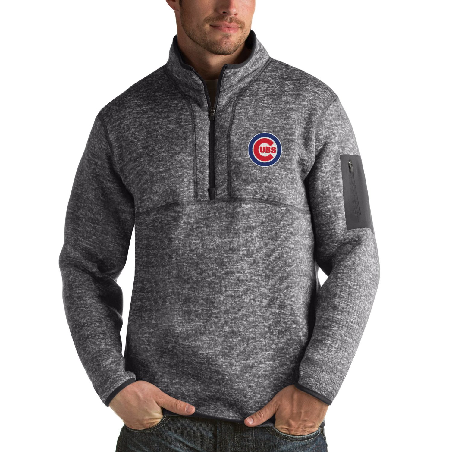 Antigua Heathered Chicago Cubs Fortune Half-Zip Sweater - view number 1