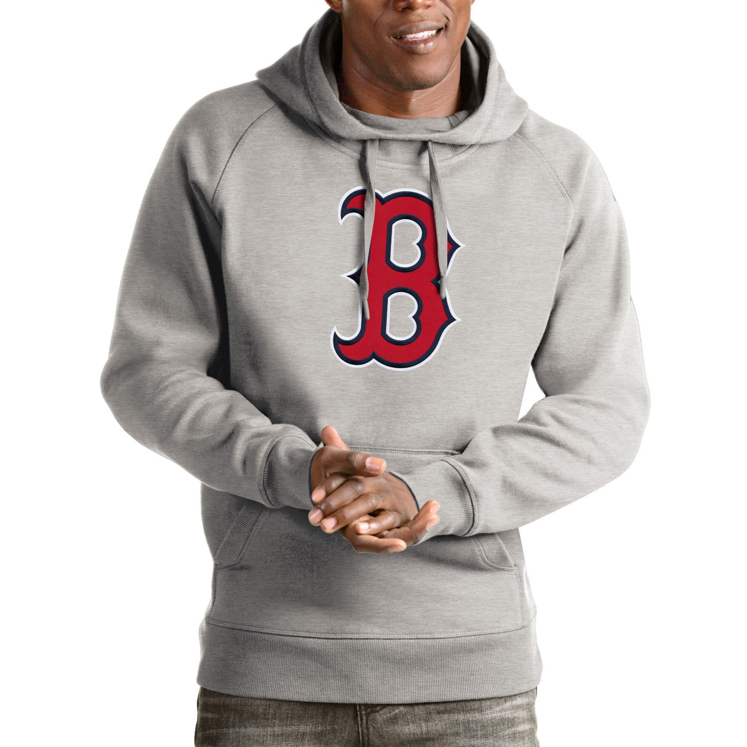 Antigua Heathered Gray Boston Sox Victory Pullover Hoodie