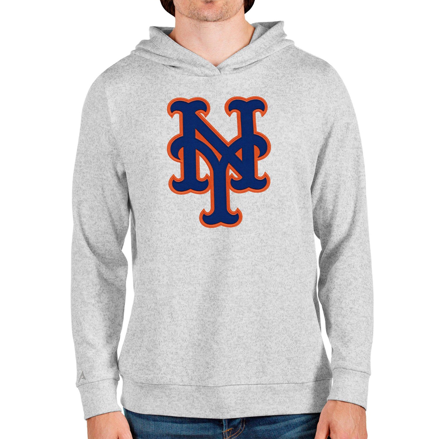 Antigua Heathered Gray New York Mets Team Logo Absolute Pullover Hoodie