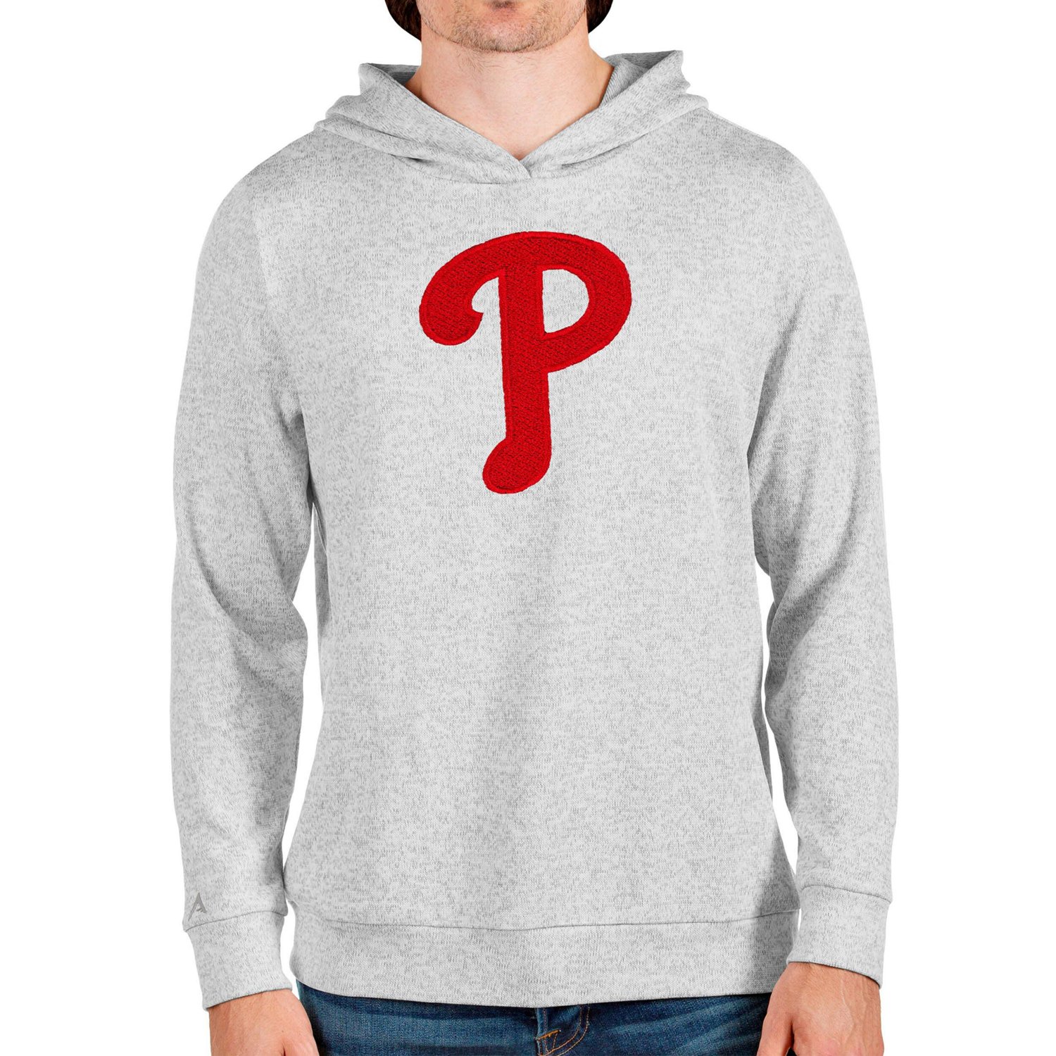 Antigua Heathered Gray Philadelphia Phillies Team Logo Absolute Pullover Hoodie