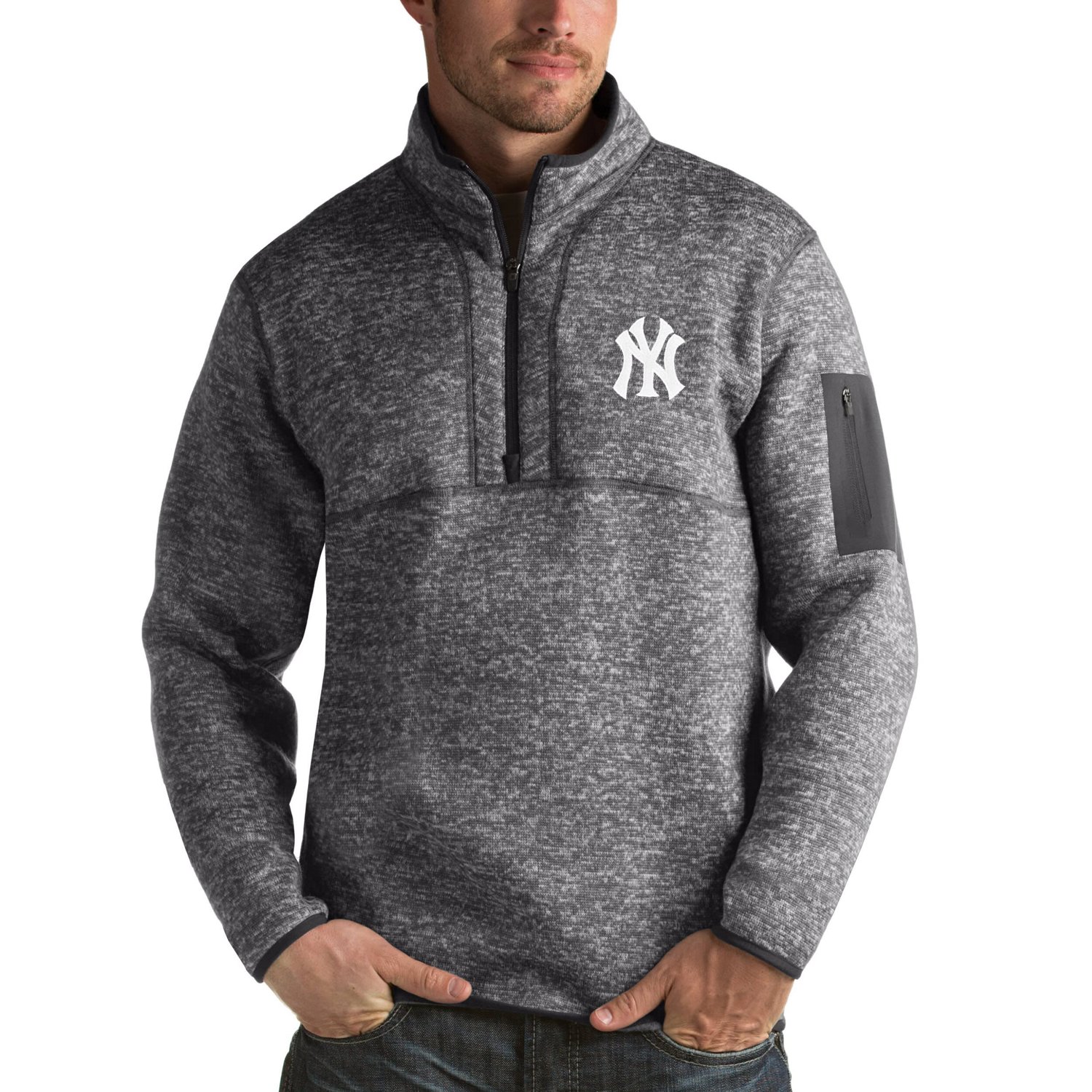 Antigua Heathered New York Yankees Fortune Half-Zip Sweater - view number 1