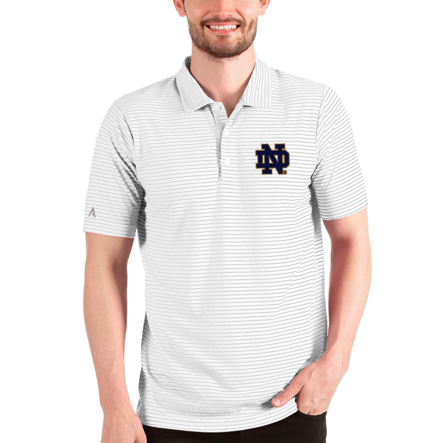 Antigua Heathered /White Notre Dame Fighting Irish Esteem Polo