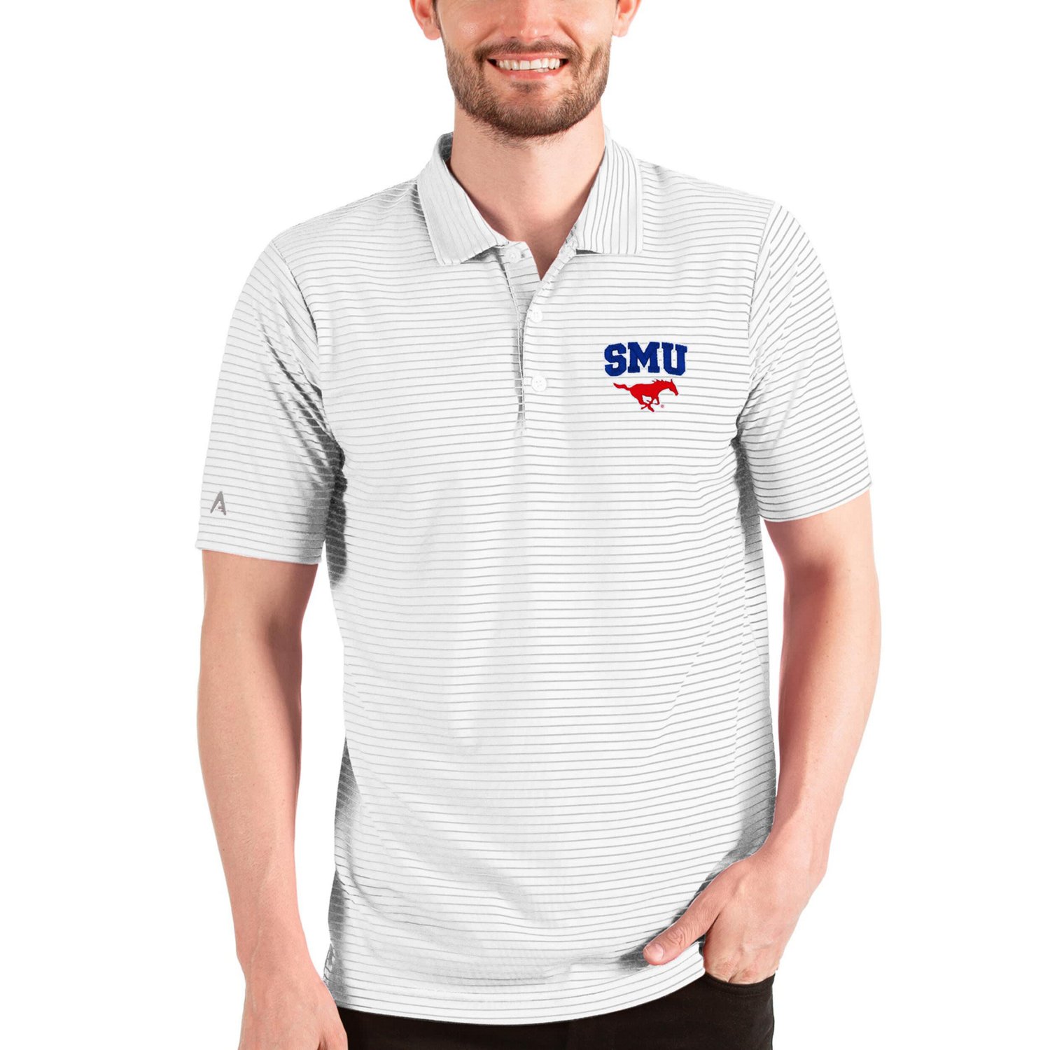 Antigua Heathered /White SMU Mustangs Esteem Polo