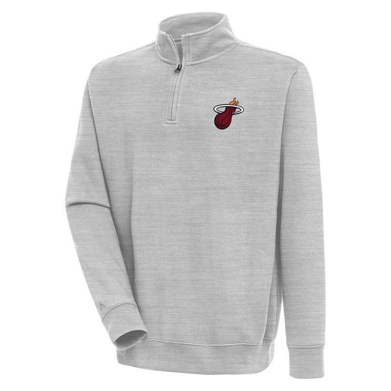 Men's Antigua  Heather Gray Miami Heat Victory Quarter-Zip Pullover Top