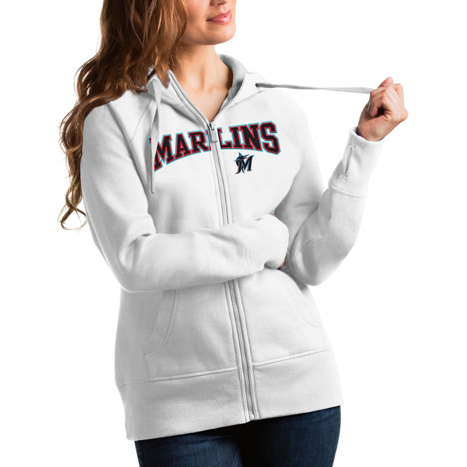 Antigua Miami Marlins Team Logo Victory Full-Zip Hoodie