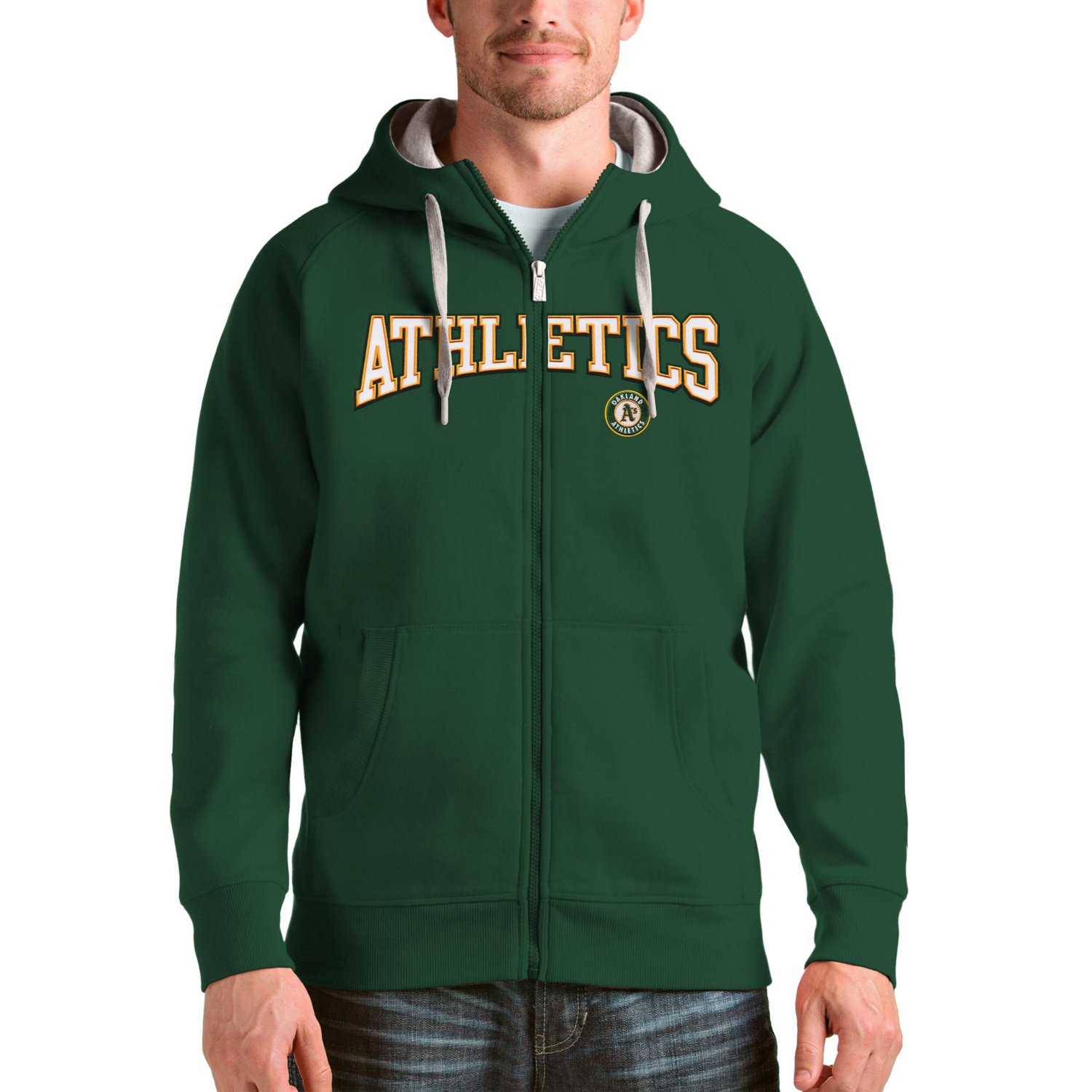 Antigua Oakland Athletics Team Logo Victory Full-Zip Hoodie Academy