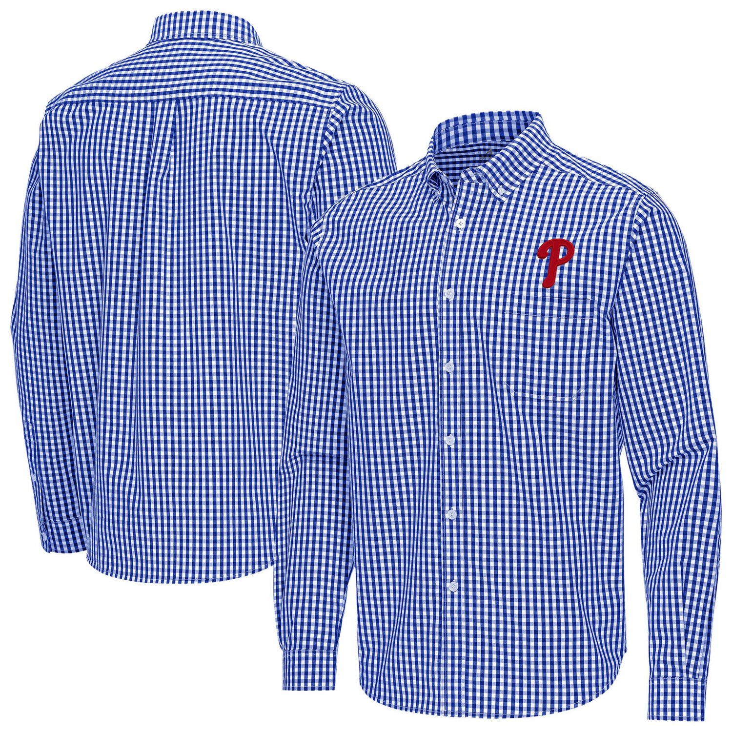 Antigua Philadelphia Phillies Ellis Woven Tri-Blend Button-Down Shirt