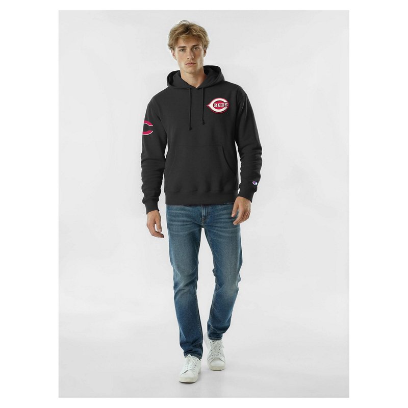 Champion Men's Black Cincinnati Reds Reverse Weave Chenille Hoodie - Black