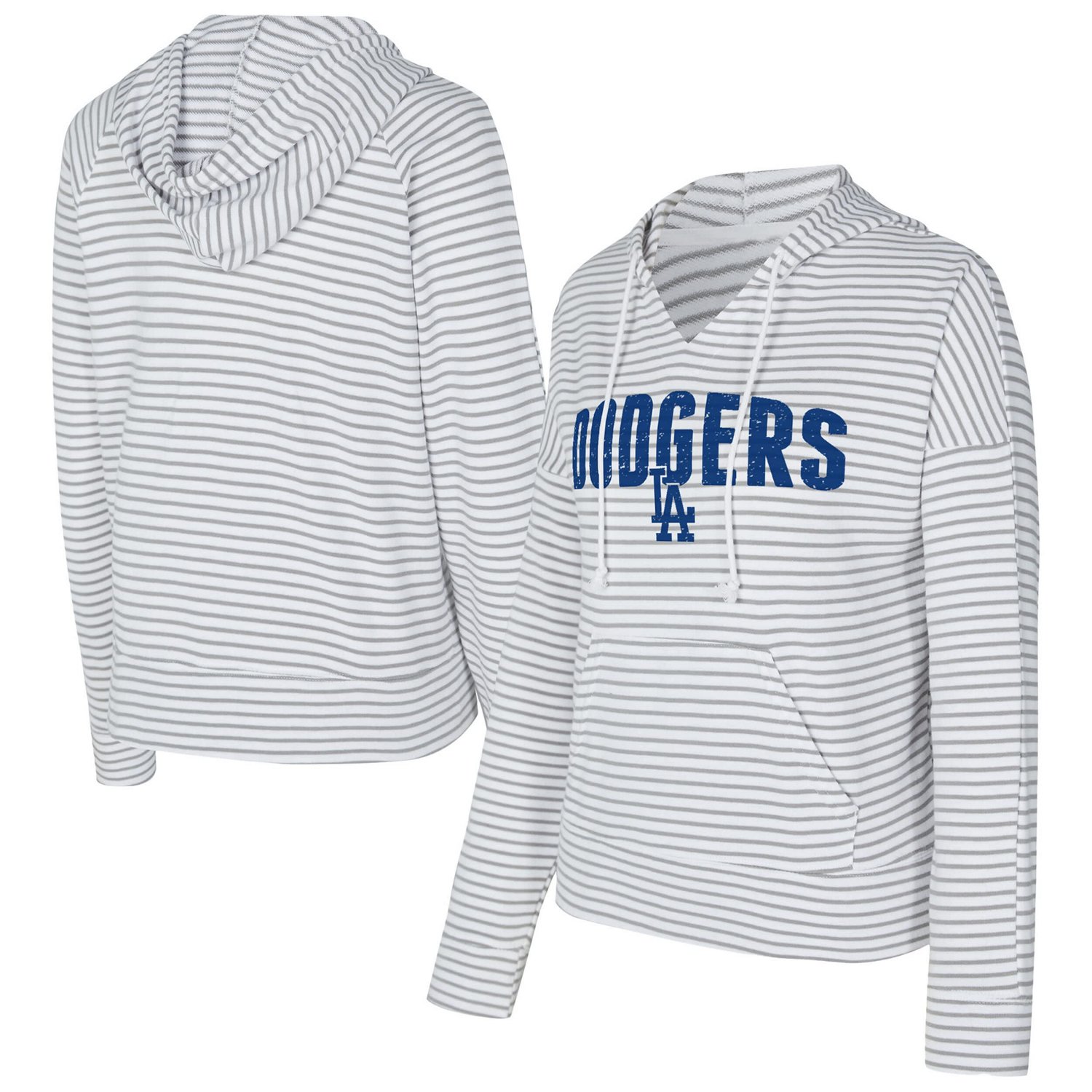 Concepts Sport Gray Los Angeles Dodgers Liftoff Striped V-Neck Hoodie