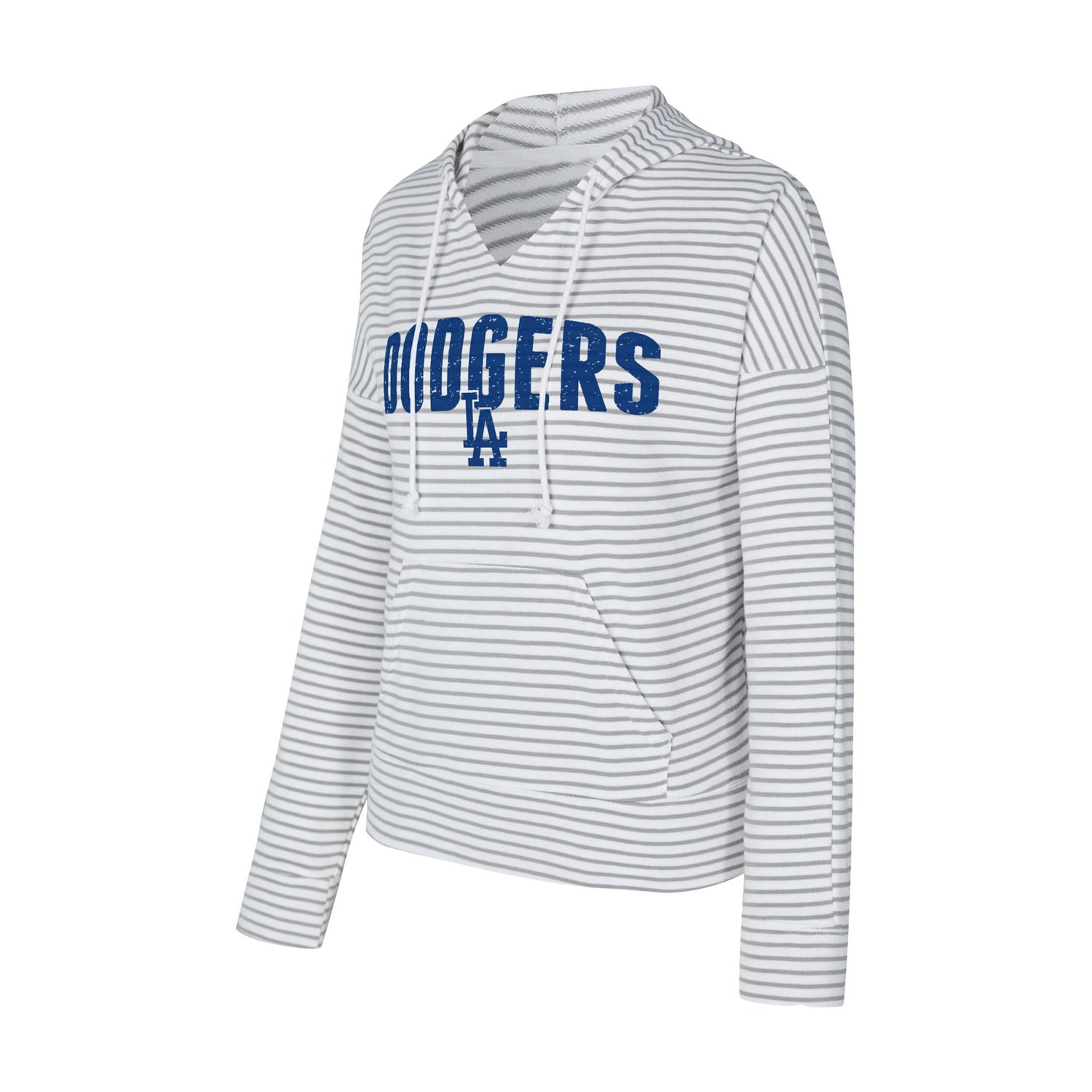 Concepts Sport Gray Los Angeles Dodgers Liftoff Striped V-Neck Hoodie - view number 2