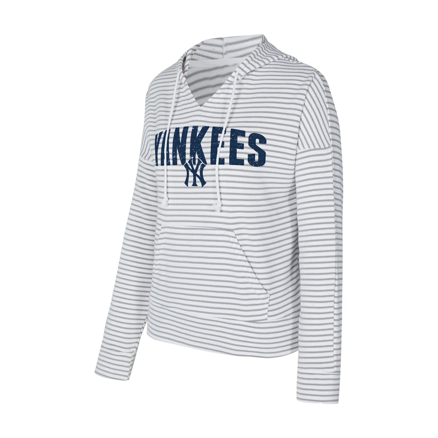 Concepts Sport Gray New York Yankees Liftoff Striped V-Neck Hoodie - view number 2