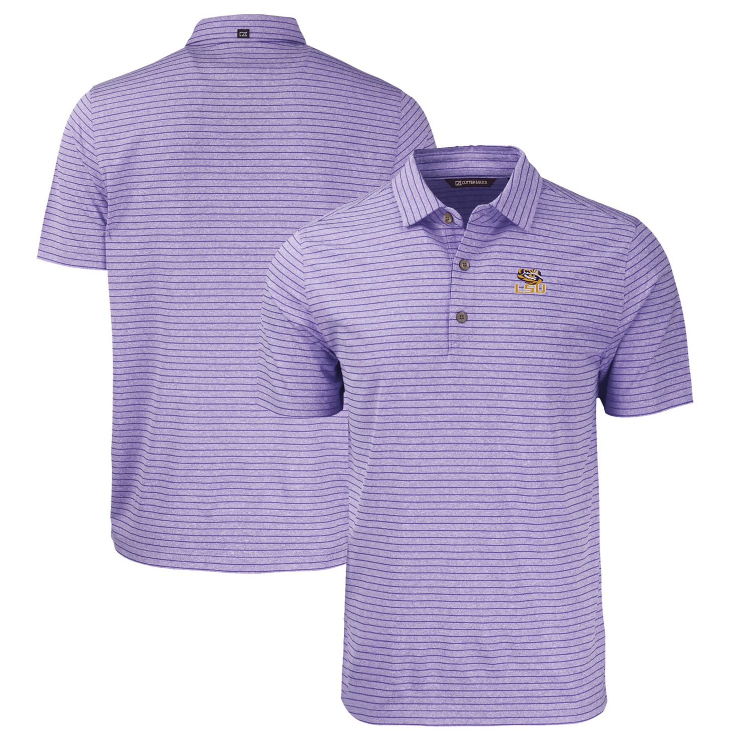 Cutter  Buck Heather LSU Tigers Forge Eco Heathered Stripe Stretch Recycled Polo