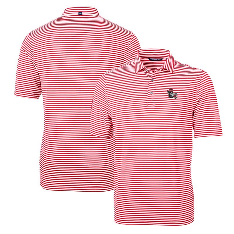 Cutter & Buck Men's Red Nc State Wolfpack Throwback Logo Virtue Eco Pique Stripe Polo Shirt - Red